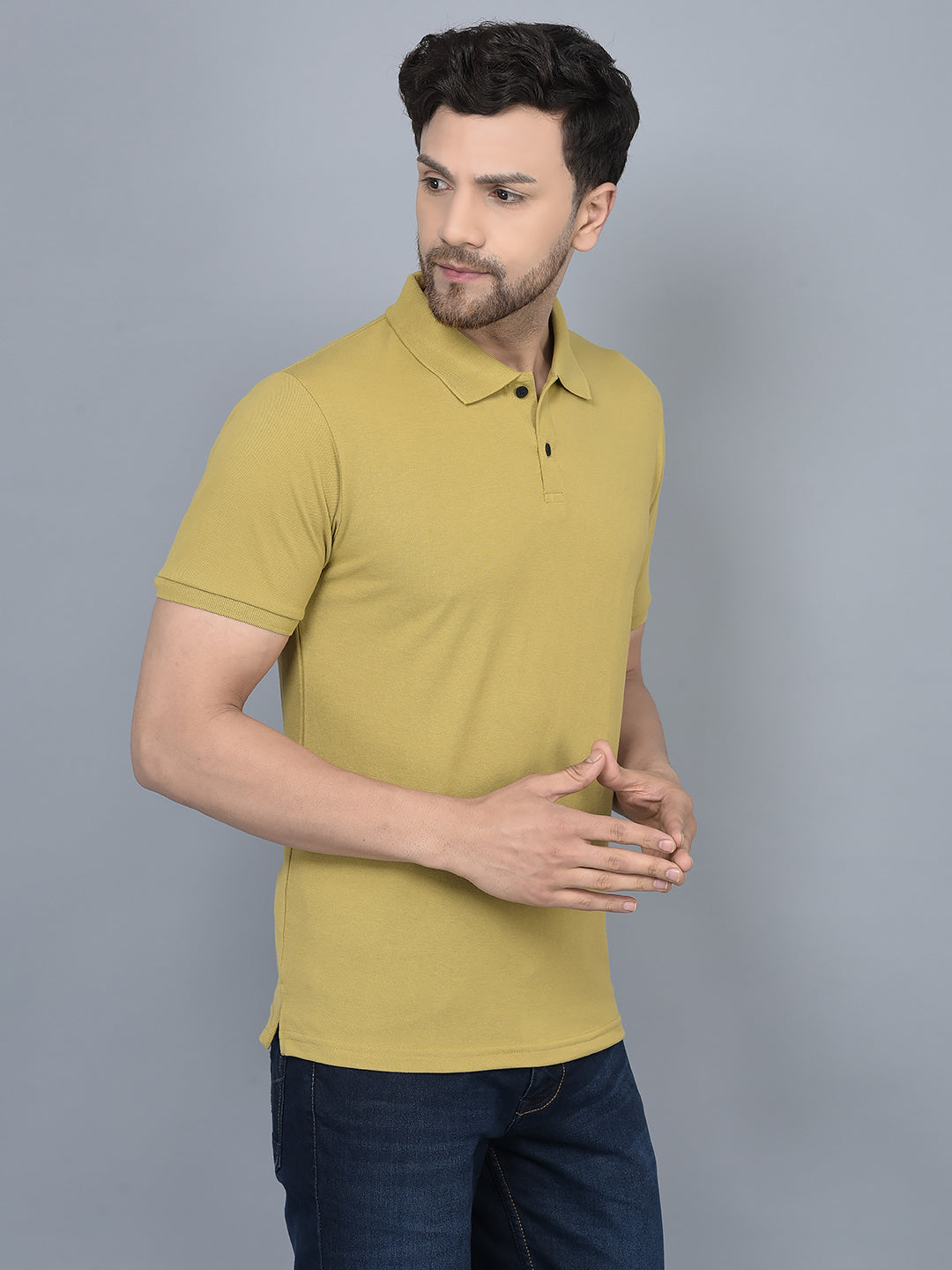 Cobb Mustard Solid Polo Neck T-Shirt