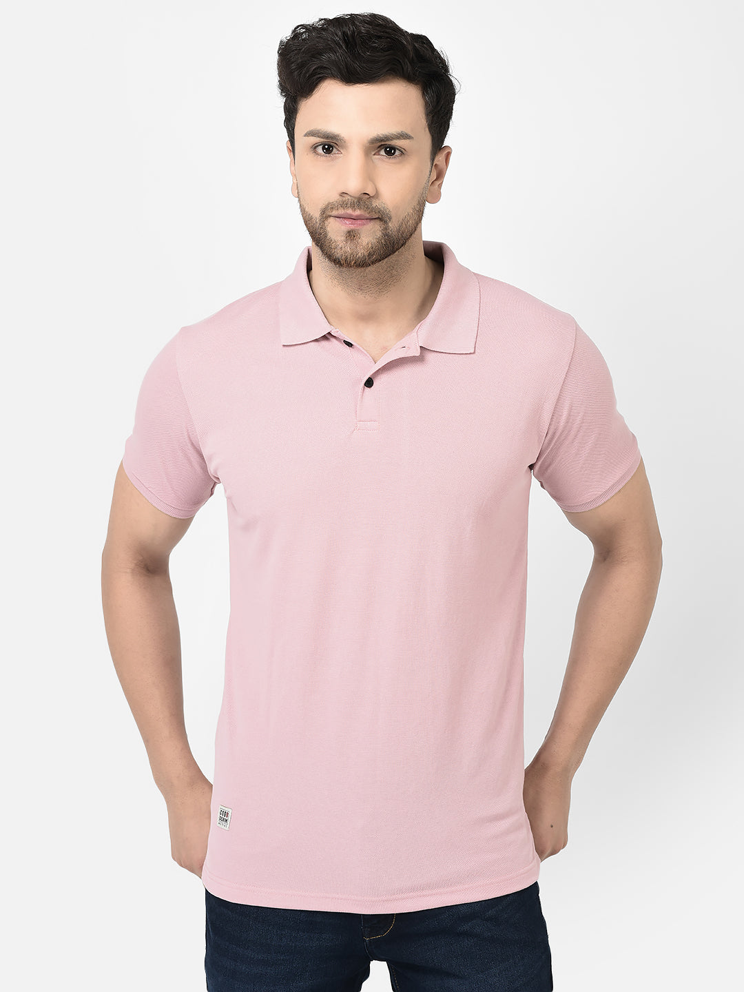 Cobb Peach Solid Polo Neck T-Shirt