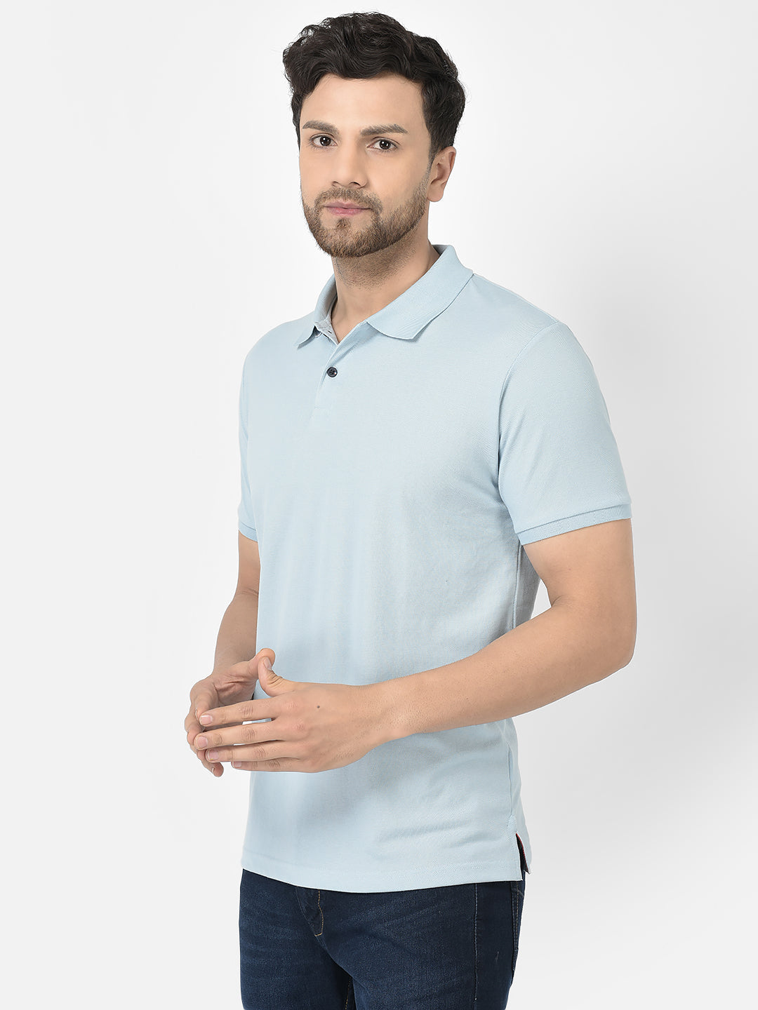 Cobb Sky Blue Solid Polo Neck T-Shirt
