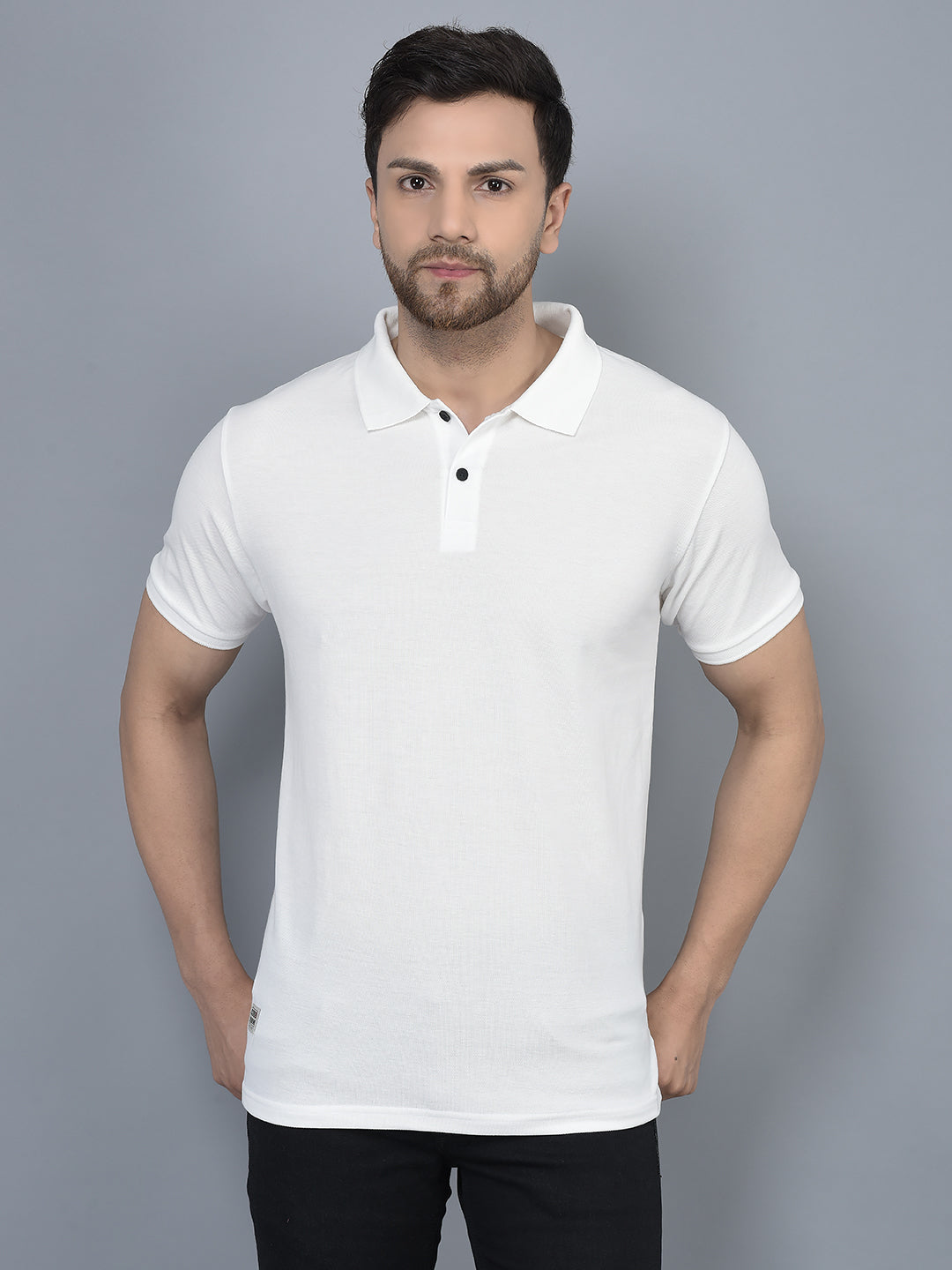 Cobb White Solid Polo Neck T-Shirt
