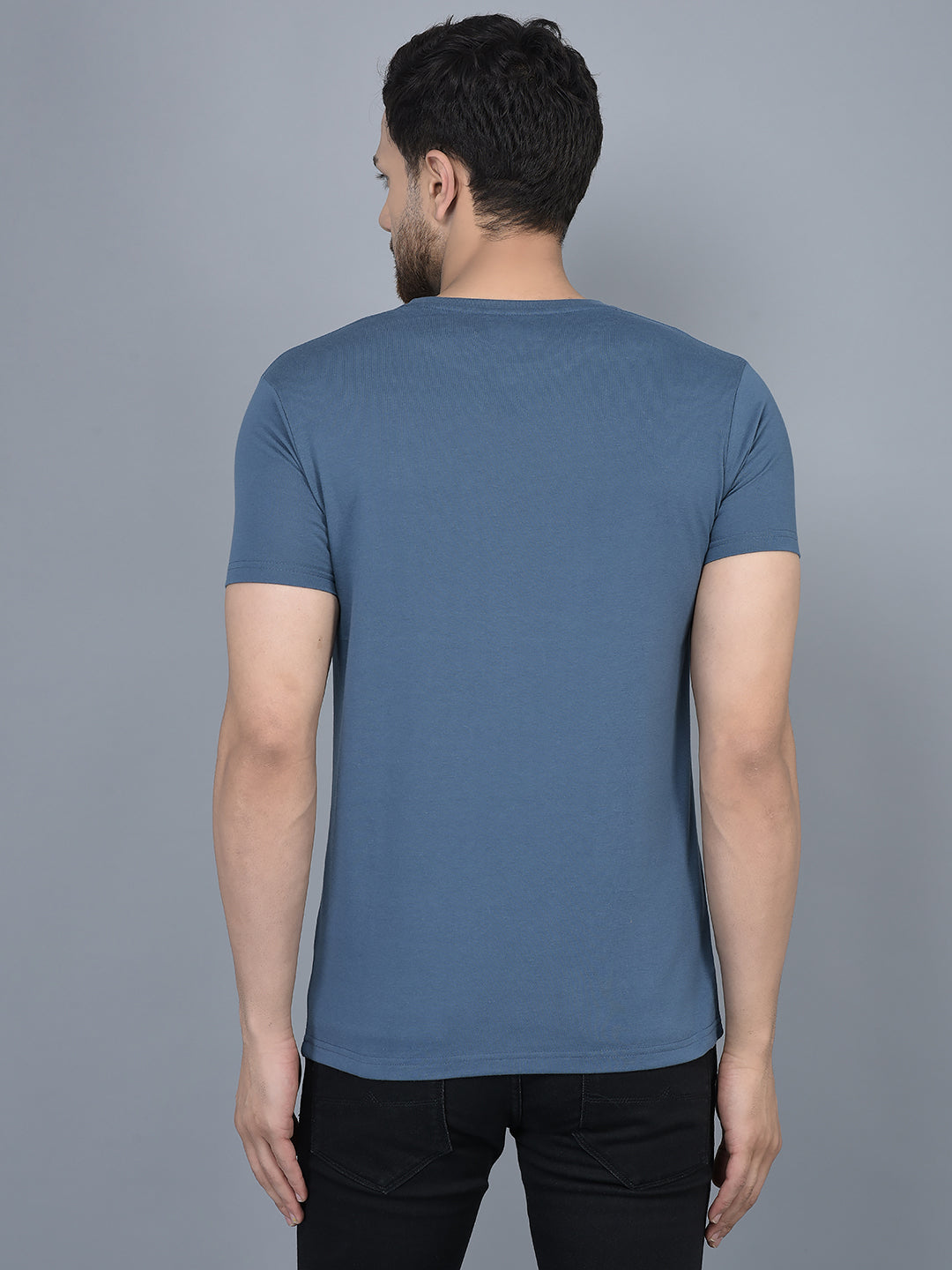 Cobb Denim Blue Printed Round Neck T-Shirt