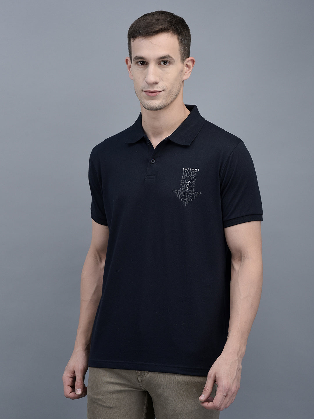 Cobb Navy Blue Solid Polo Neck T-Shirt NAVY BLUE