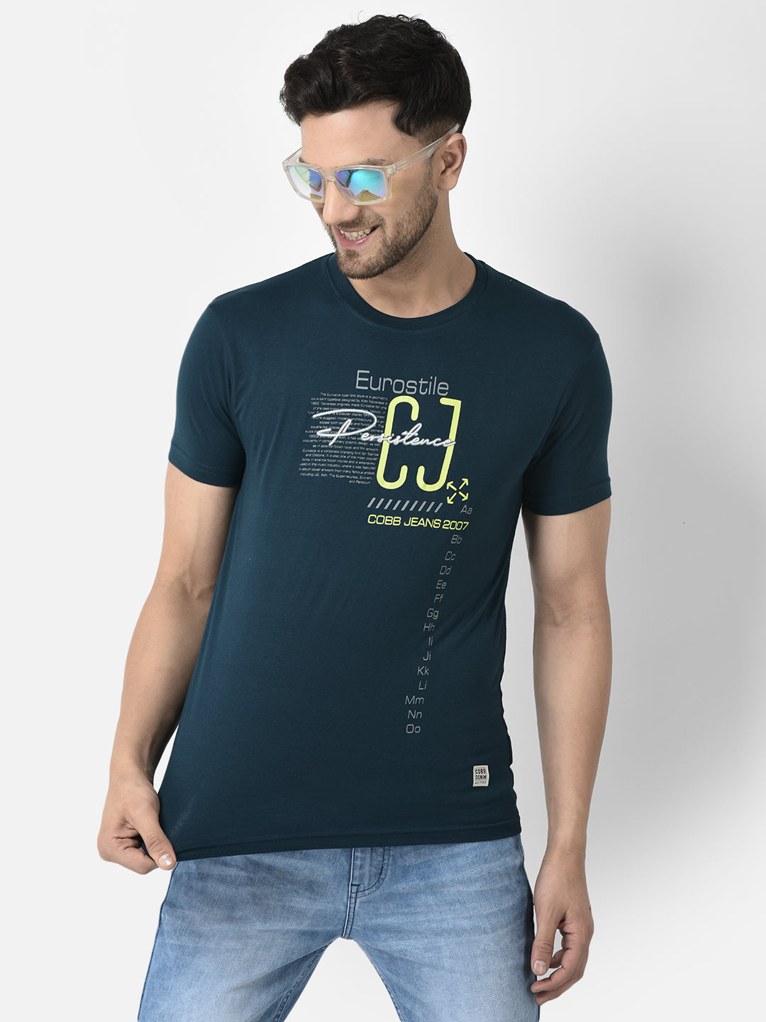 Cobb Teal Printed Regular Fit T-Shirt Teal Blue