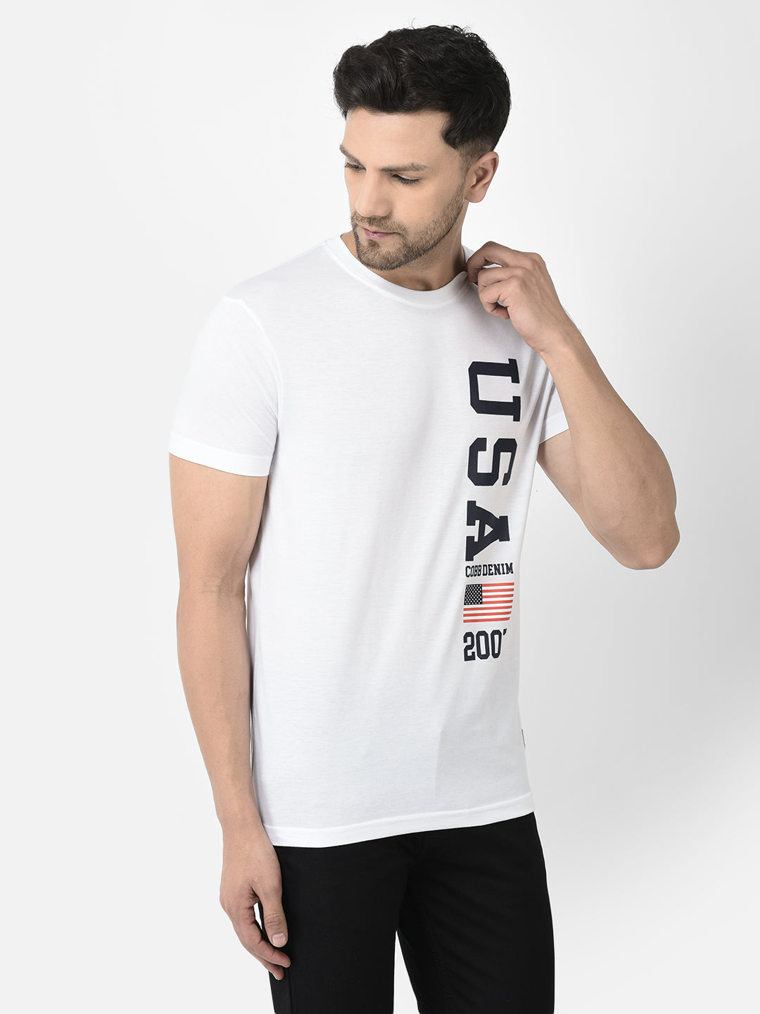 Cobb White Printed Slim Fit T-Shirt