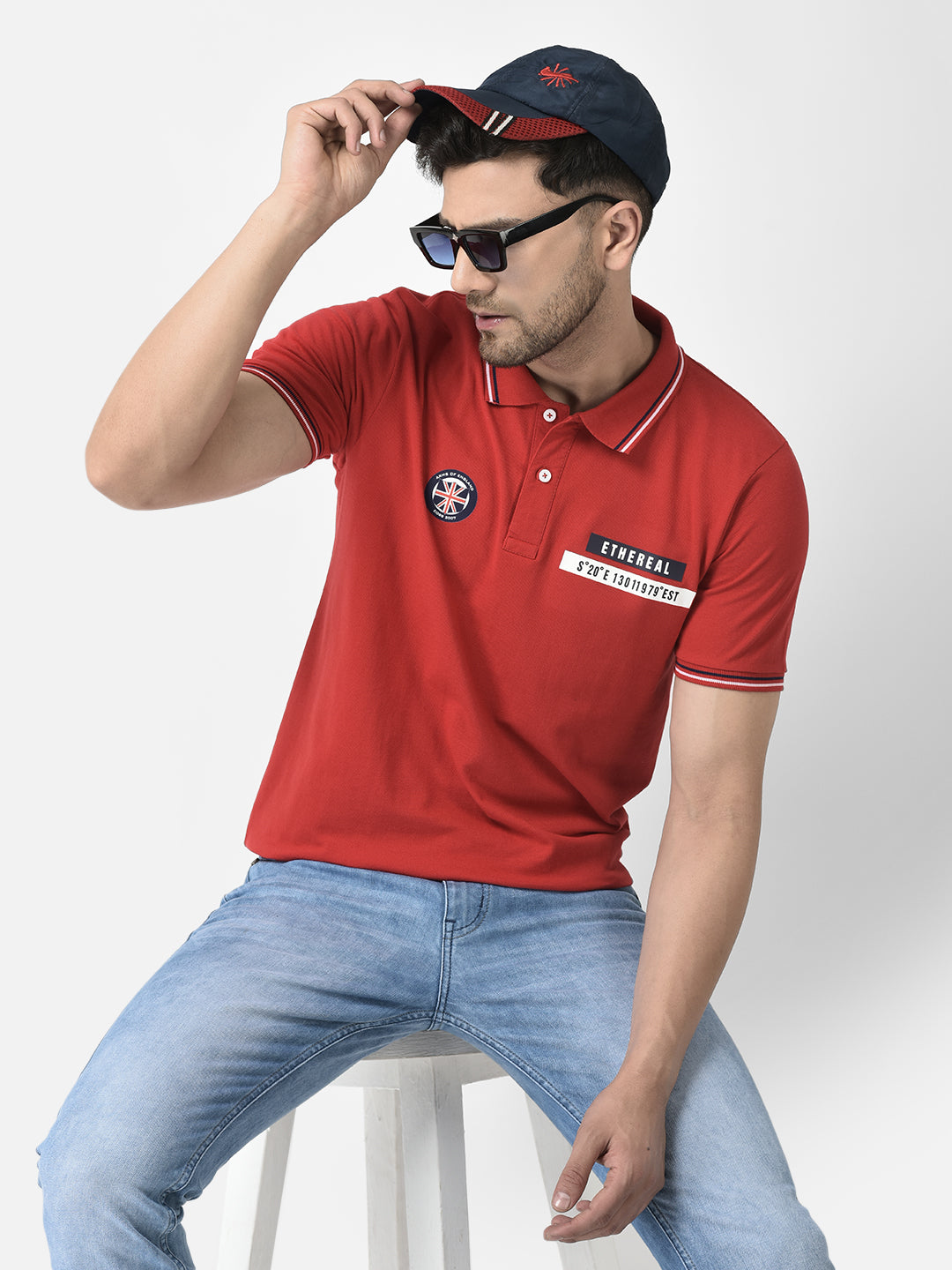 Cobb Red Solid Regular Fit T-Shirt Red