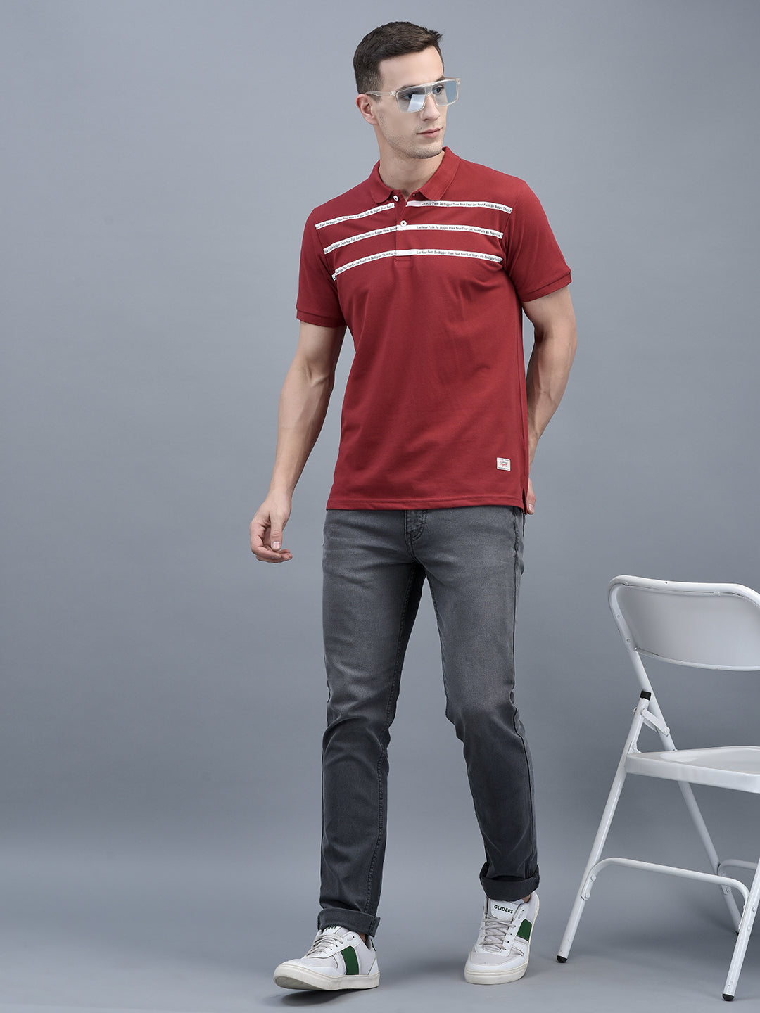 Cobb Red Solid Polo Neck T-Shirt