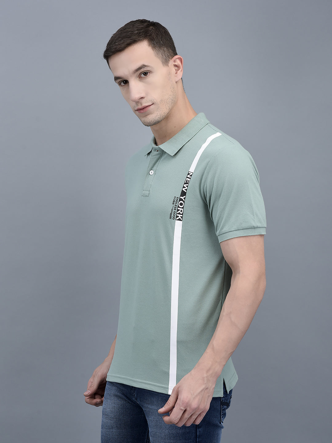 Cobb Green Solid Polo Neck T-Shirt