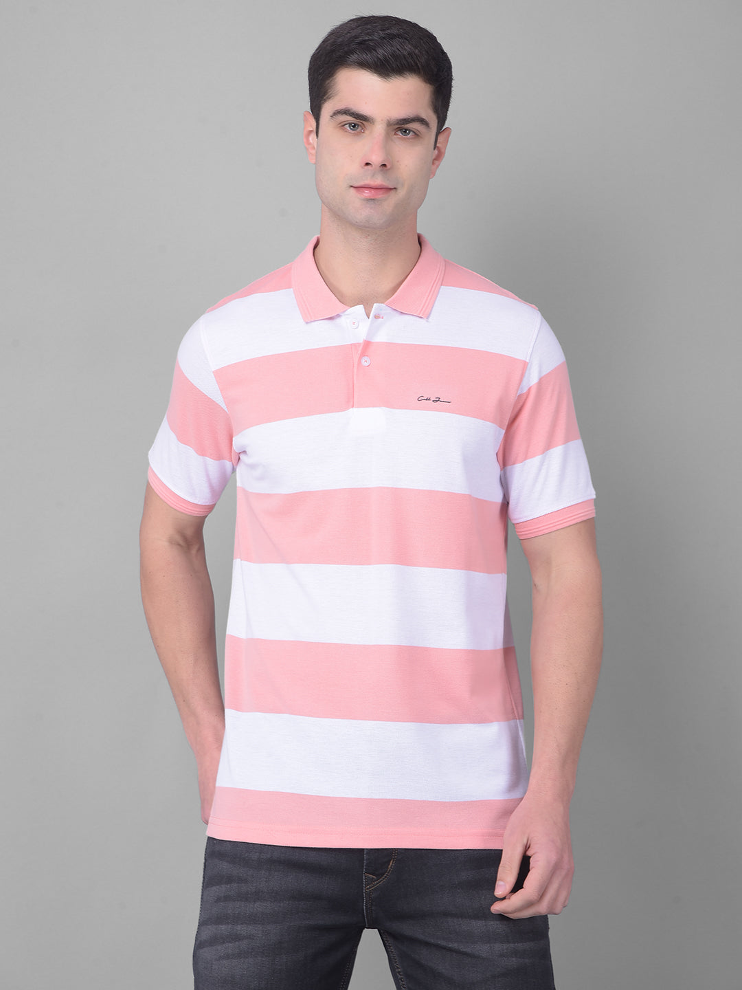 cobb white peach striped polo neck t-shirt