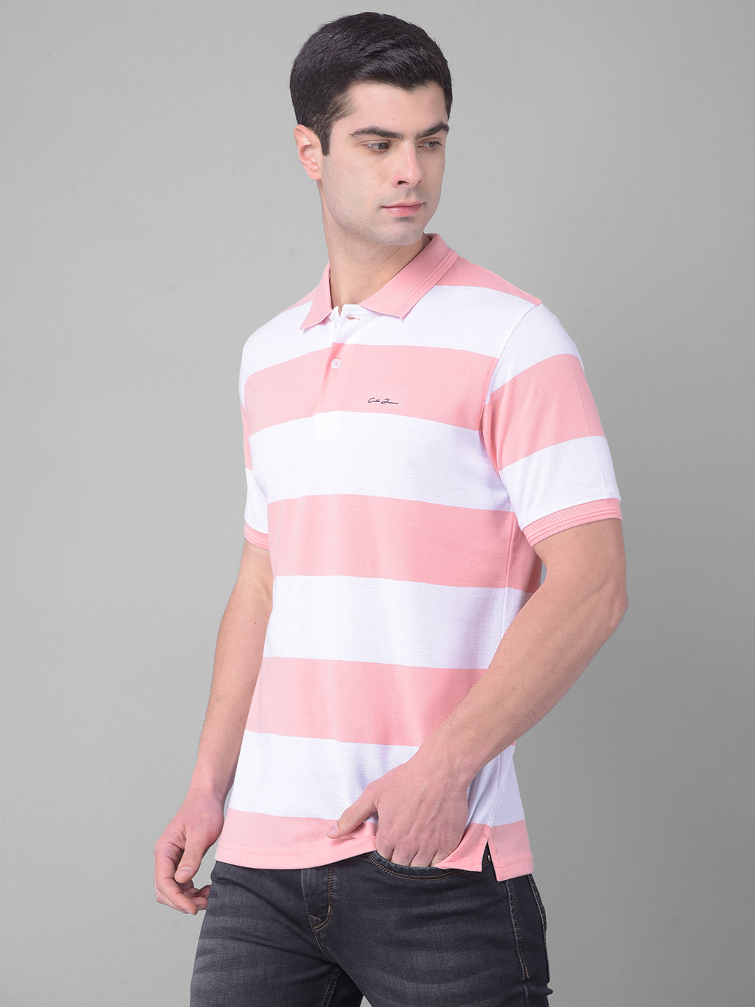 cobb white peach striped polo neck t-shirt