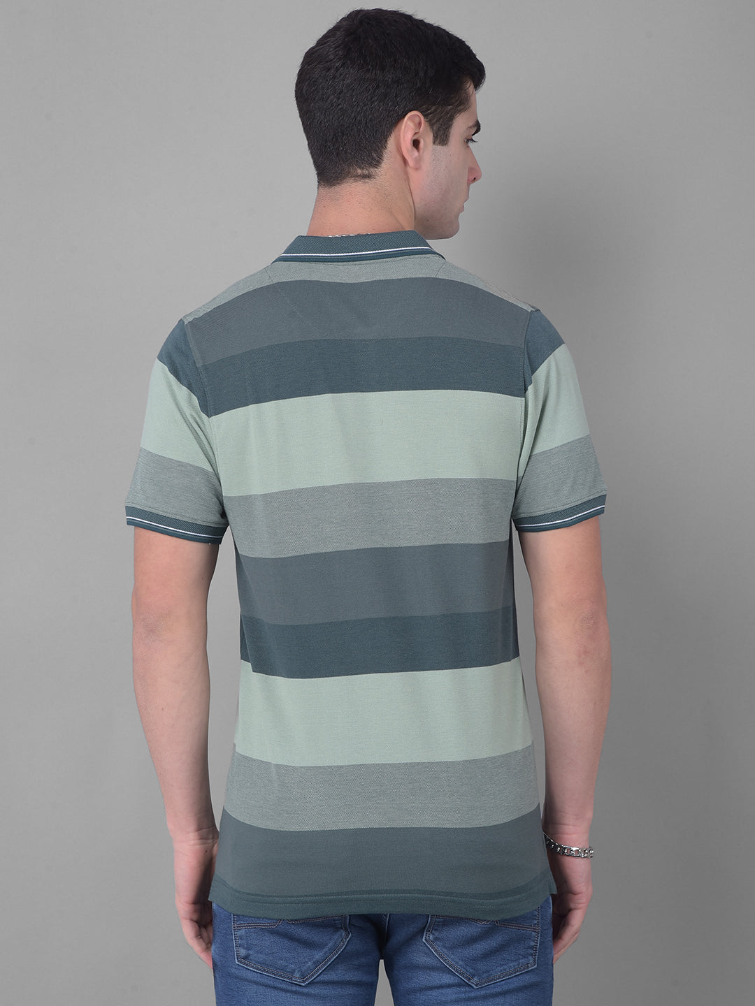 cobb green striped polo neck t-shirt