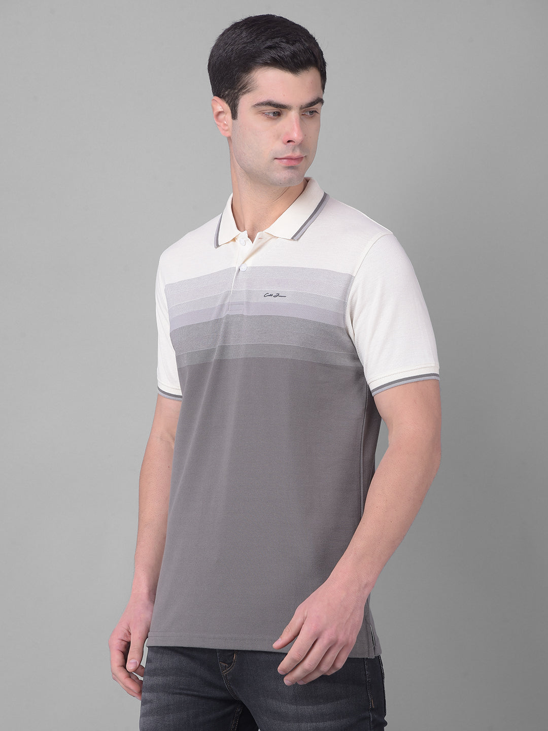 cobb gray striped polo neck t-shirt