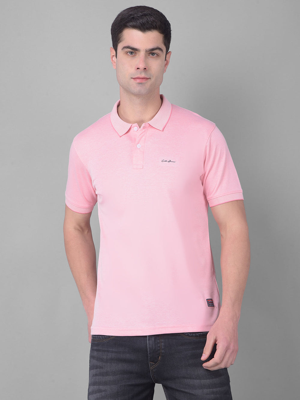 cobb solid rose pink polo neck t-shirt