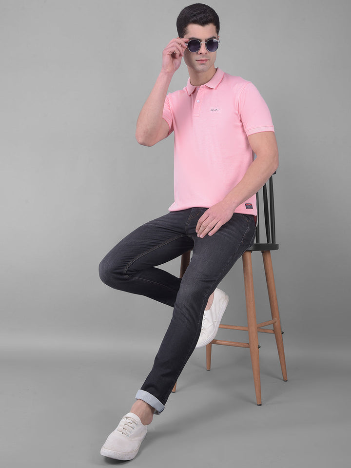 cobb solid rose pink polo neck t-shirt