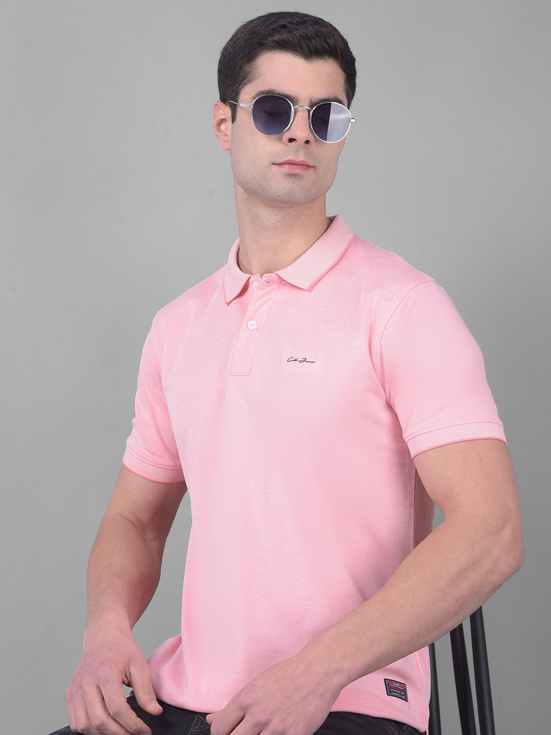 COBB SOLID ROSE PINK POLO NECK T-SHIRT