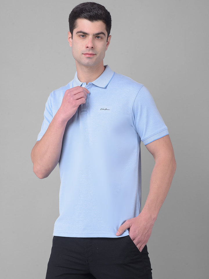 cobb solid sky blue polo neck t-shirt