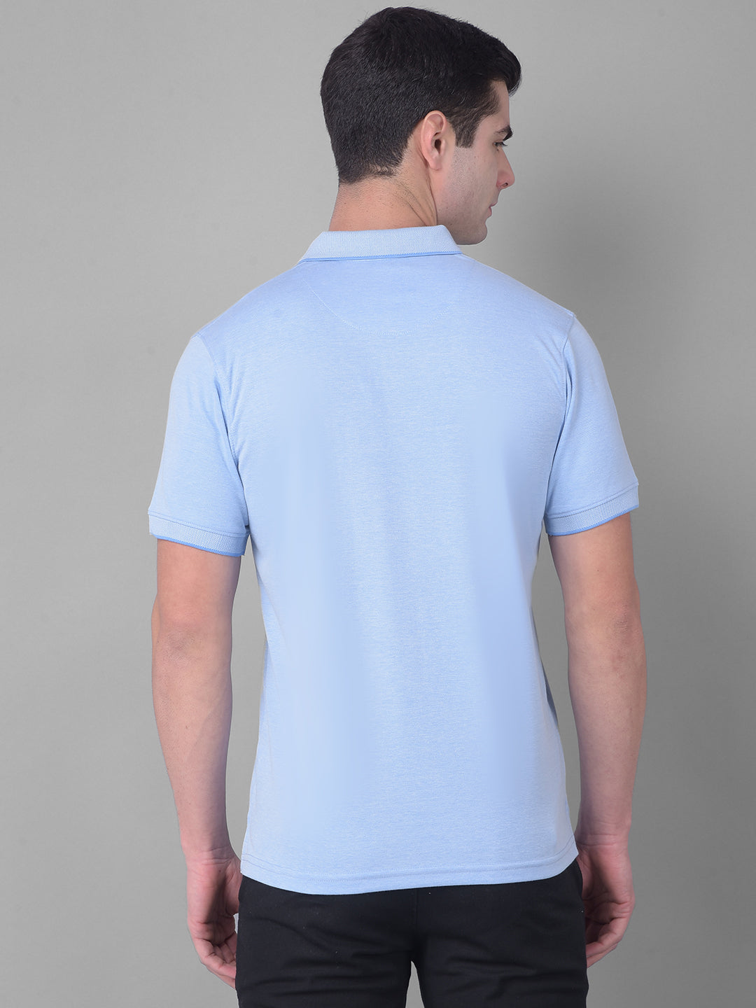 cobb solid sky blue polo neck t-shirt