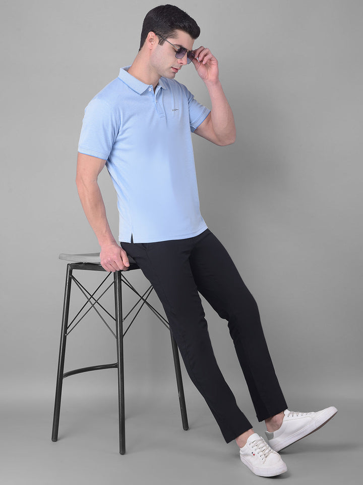 cobb solid sky blue polo neck t-shirt