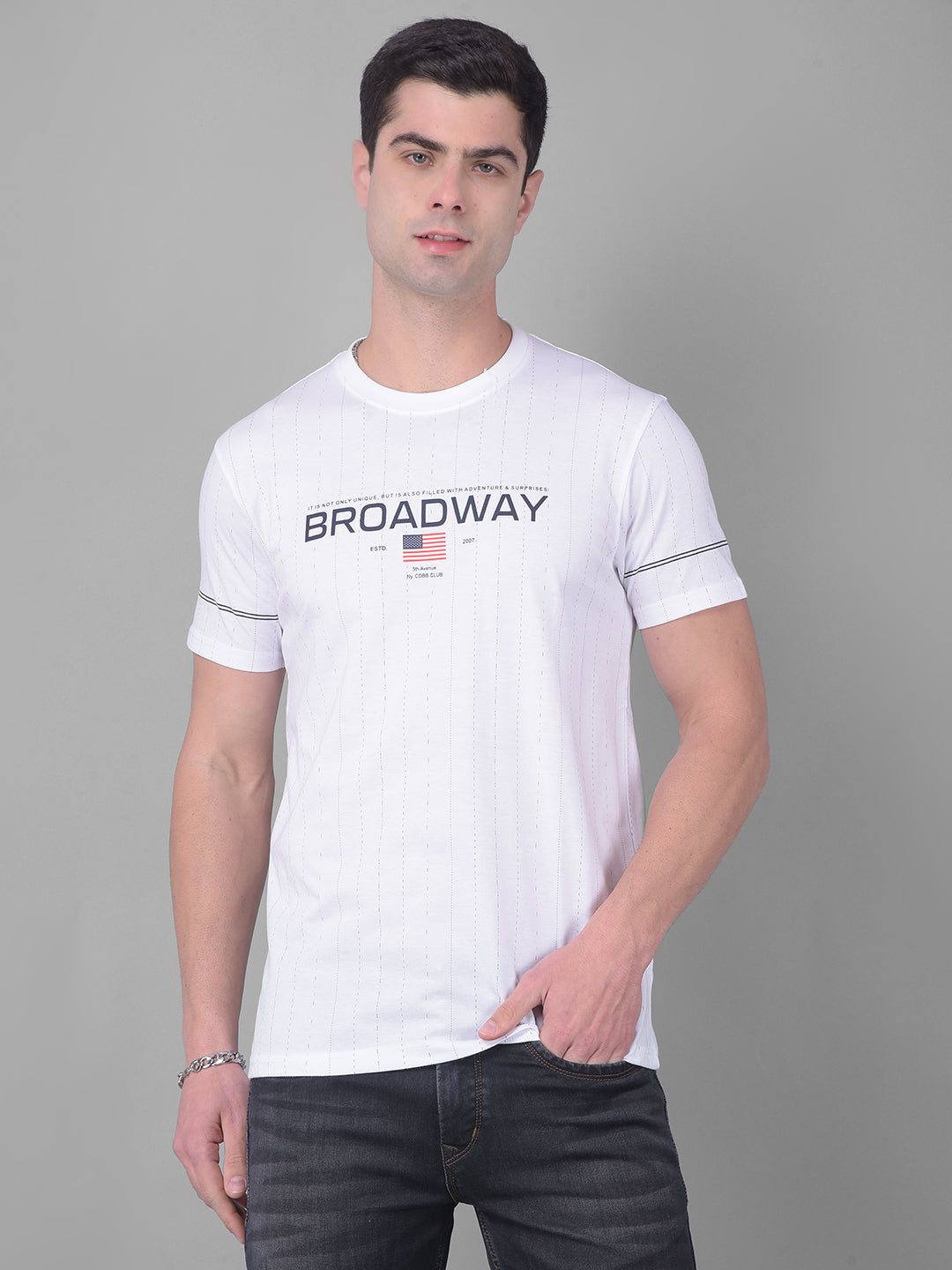 cobb broadway white printed round neck t-shirt