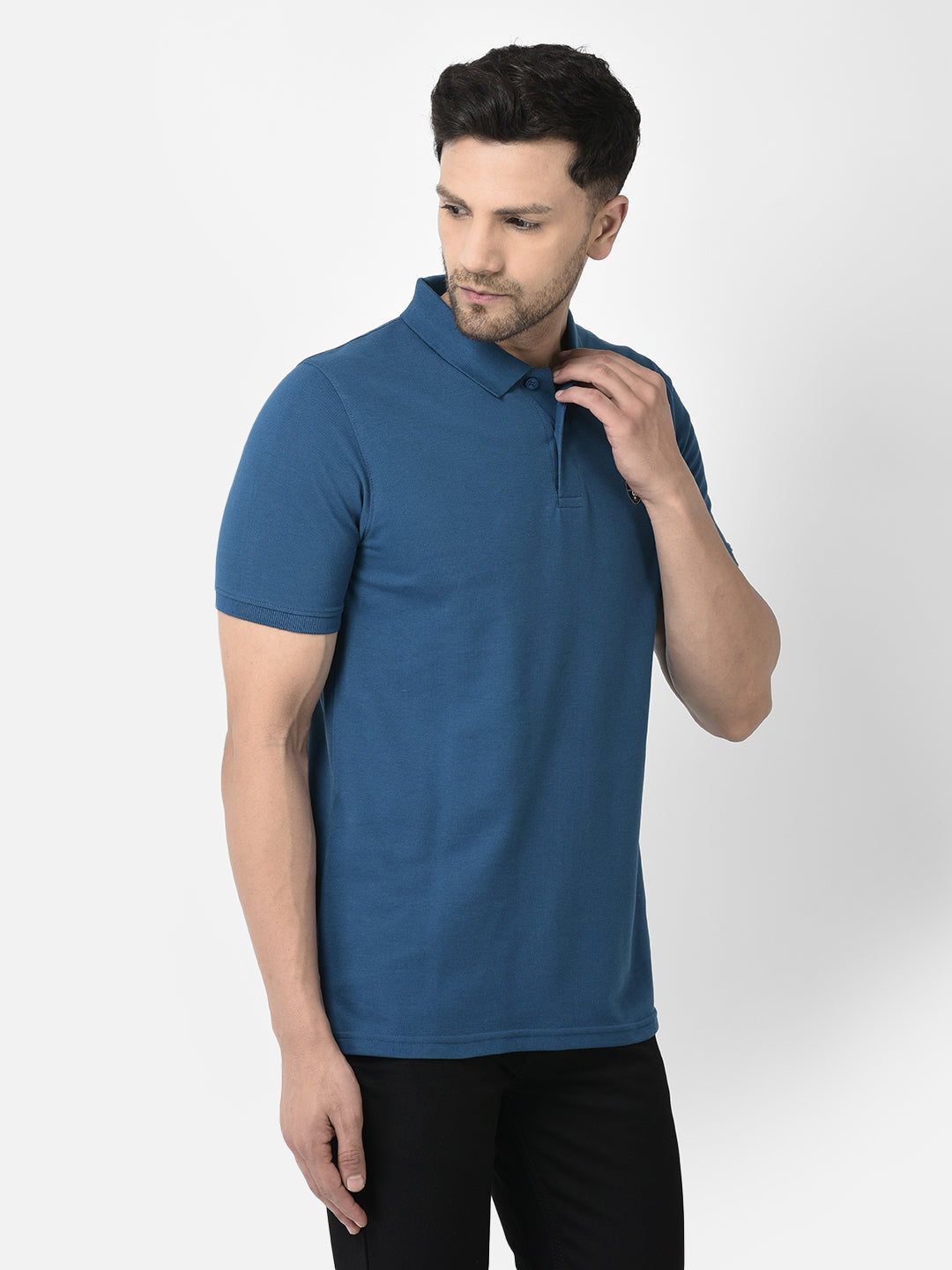 Cobb Teal Blue Solid Slim Fit T-Shirt
