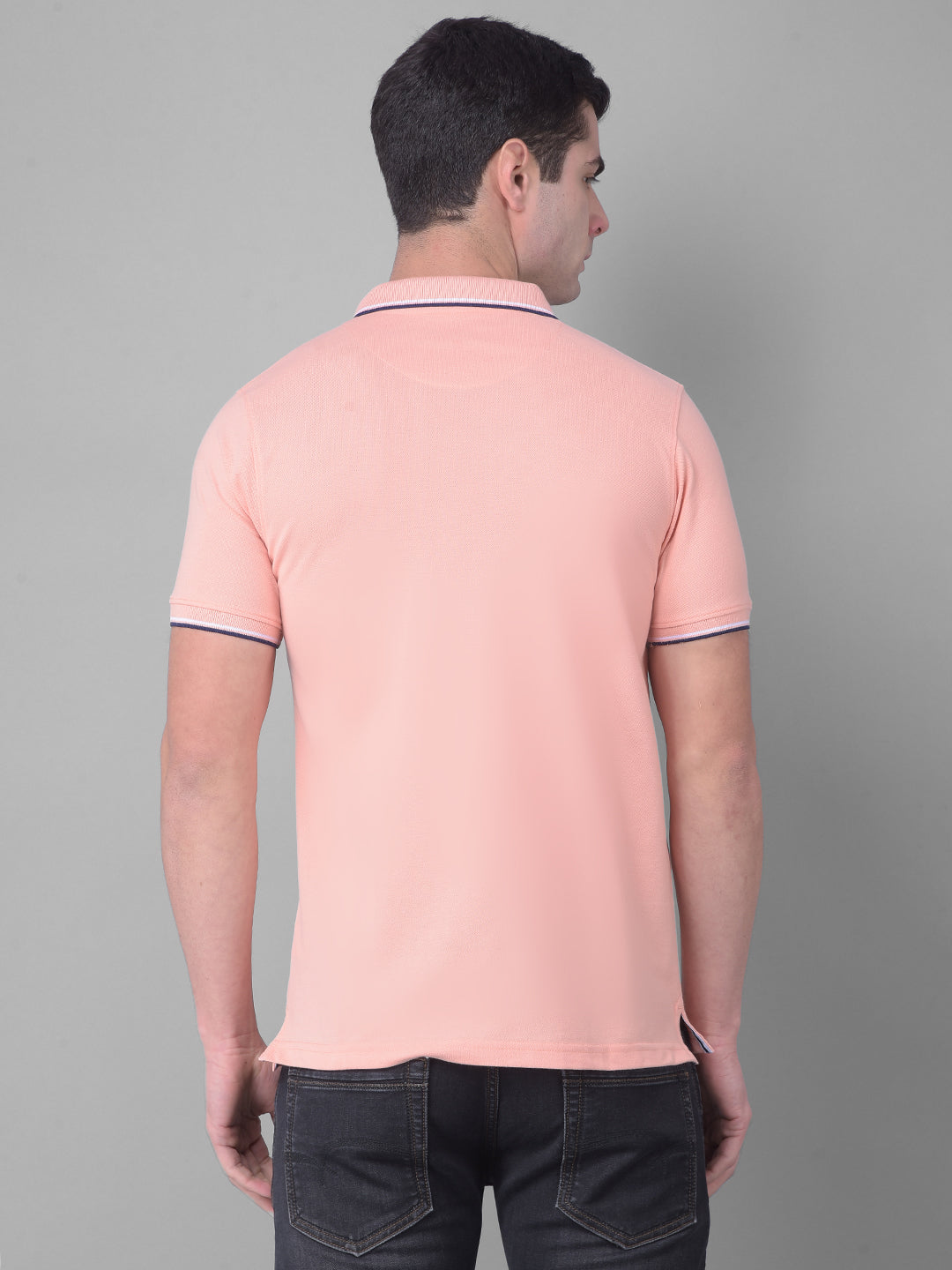 cobb solid light peach polo neck t-shirt
