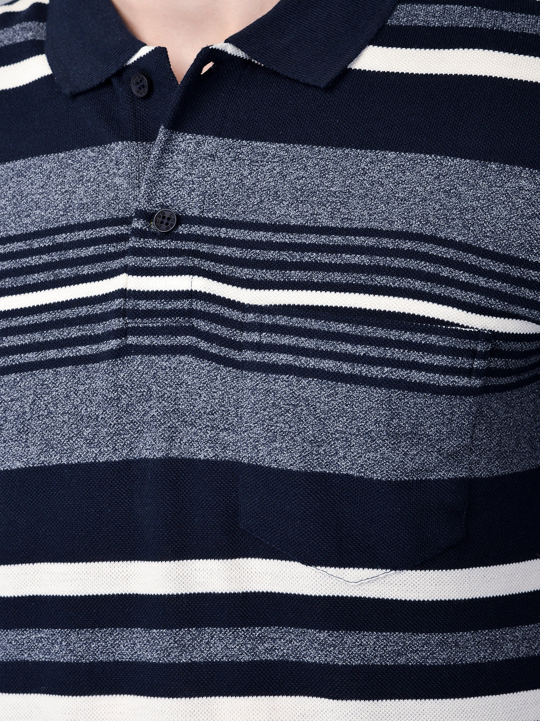 Cobb Navy Blue Polo Neck Striped T-Shirt