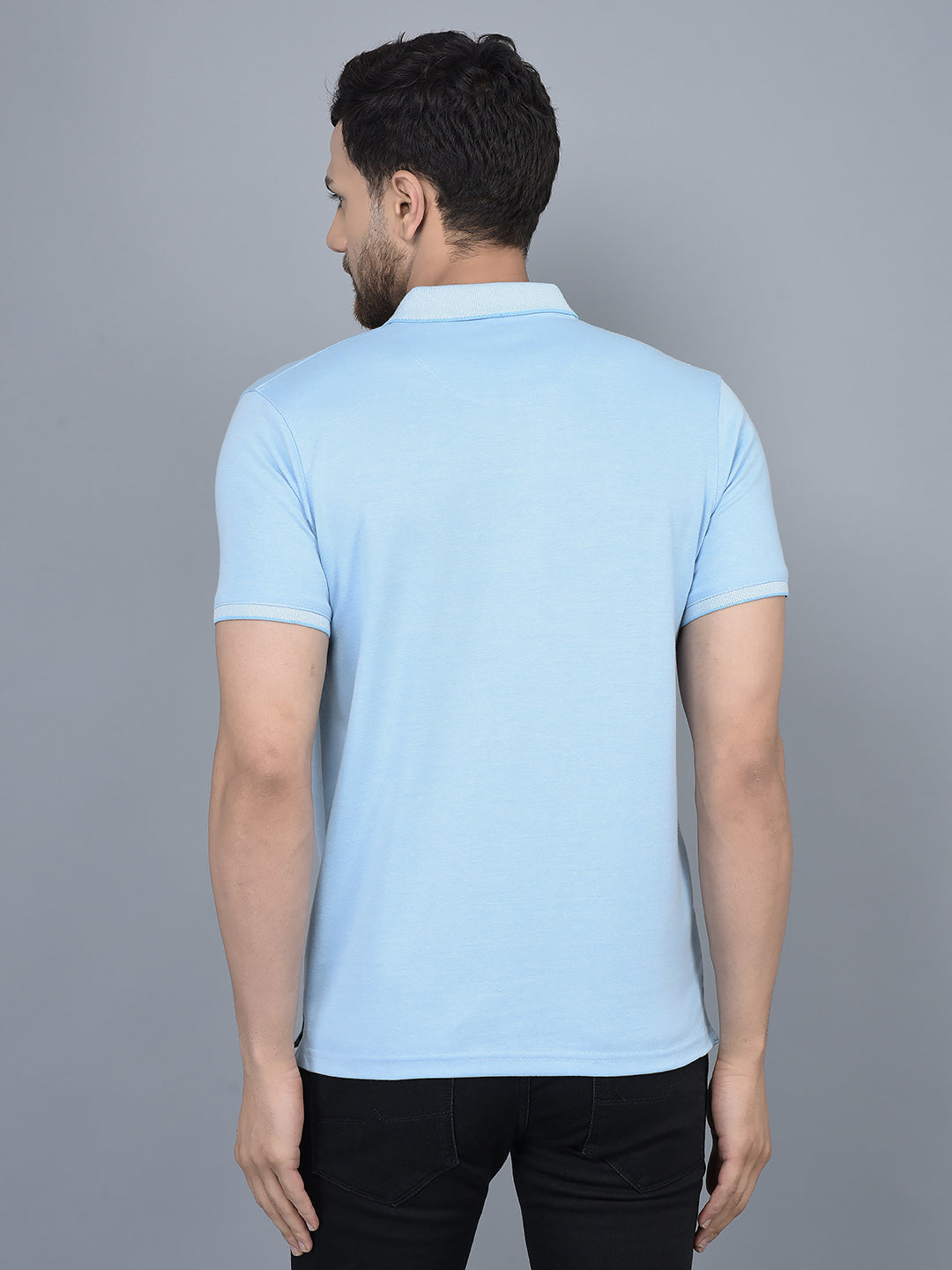 Cobb Sky Blue Solid Polo Neck T-Shirt