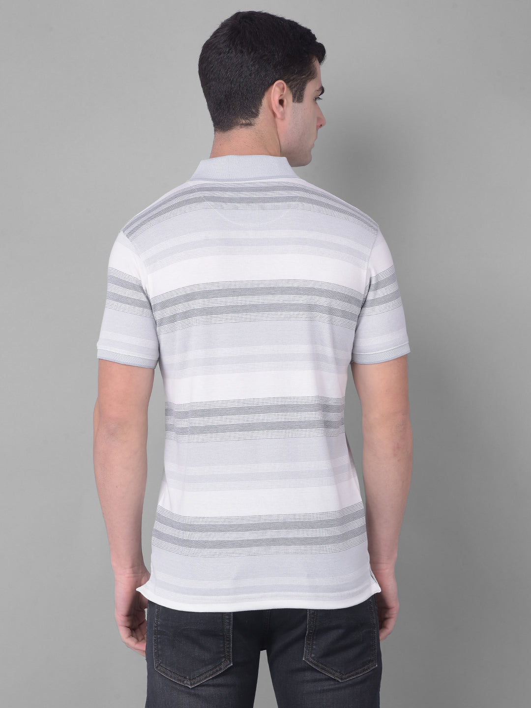 cobb light grey striped polo neck t-shirt