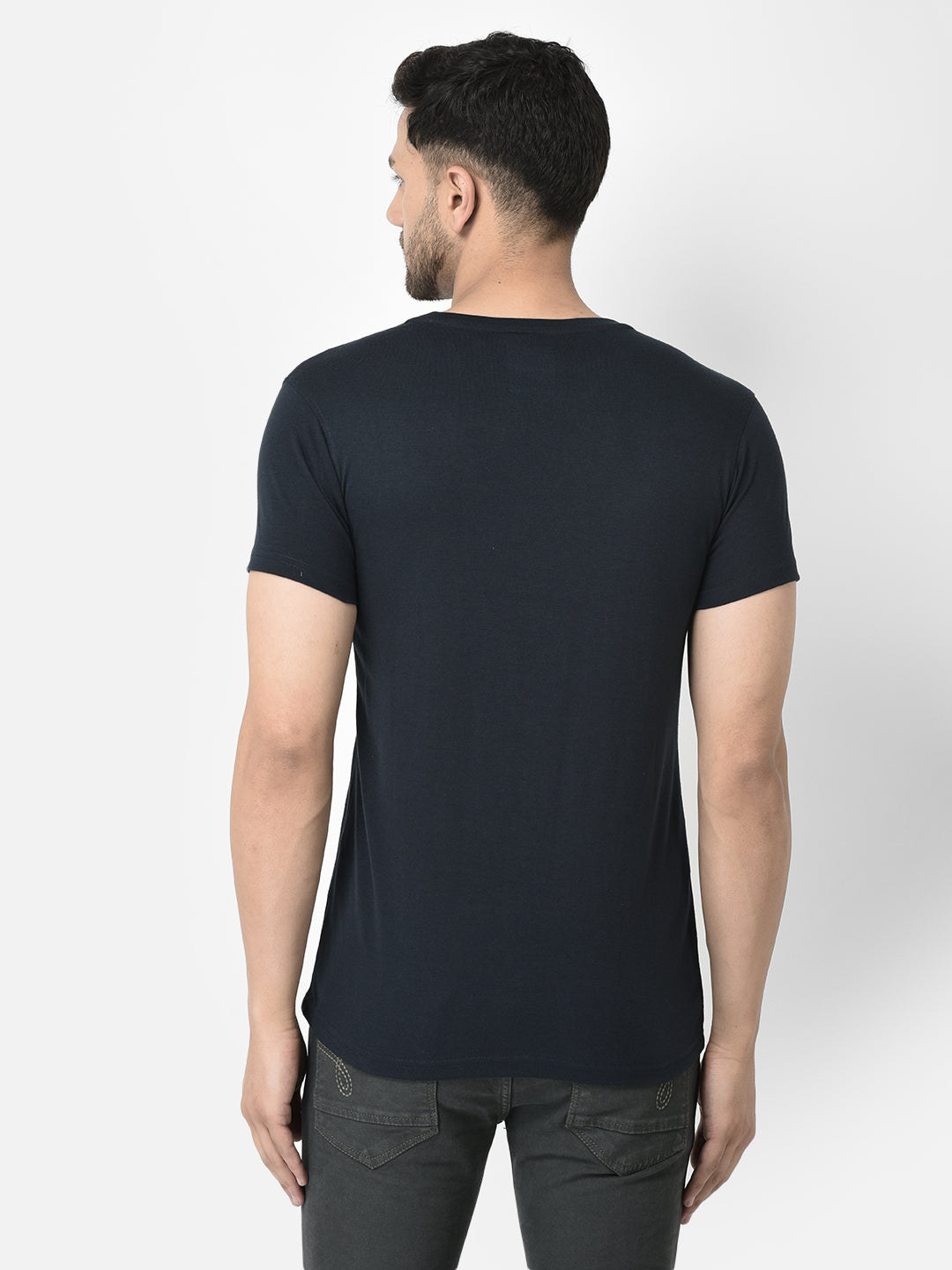 Cobb Dark Blue Printed Round Neck T-Shirt