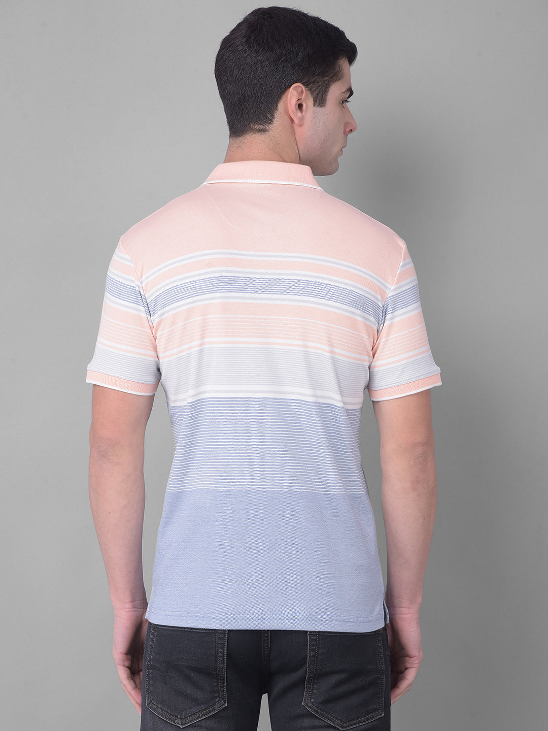 cobb crayola light peach striped polo neck t-shirt