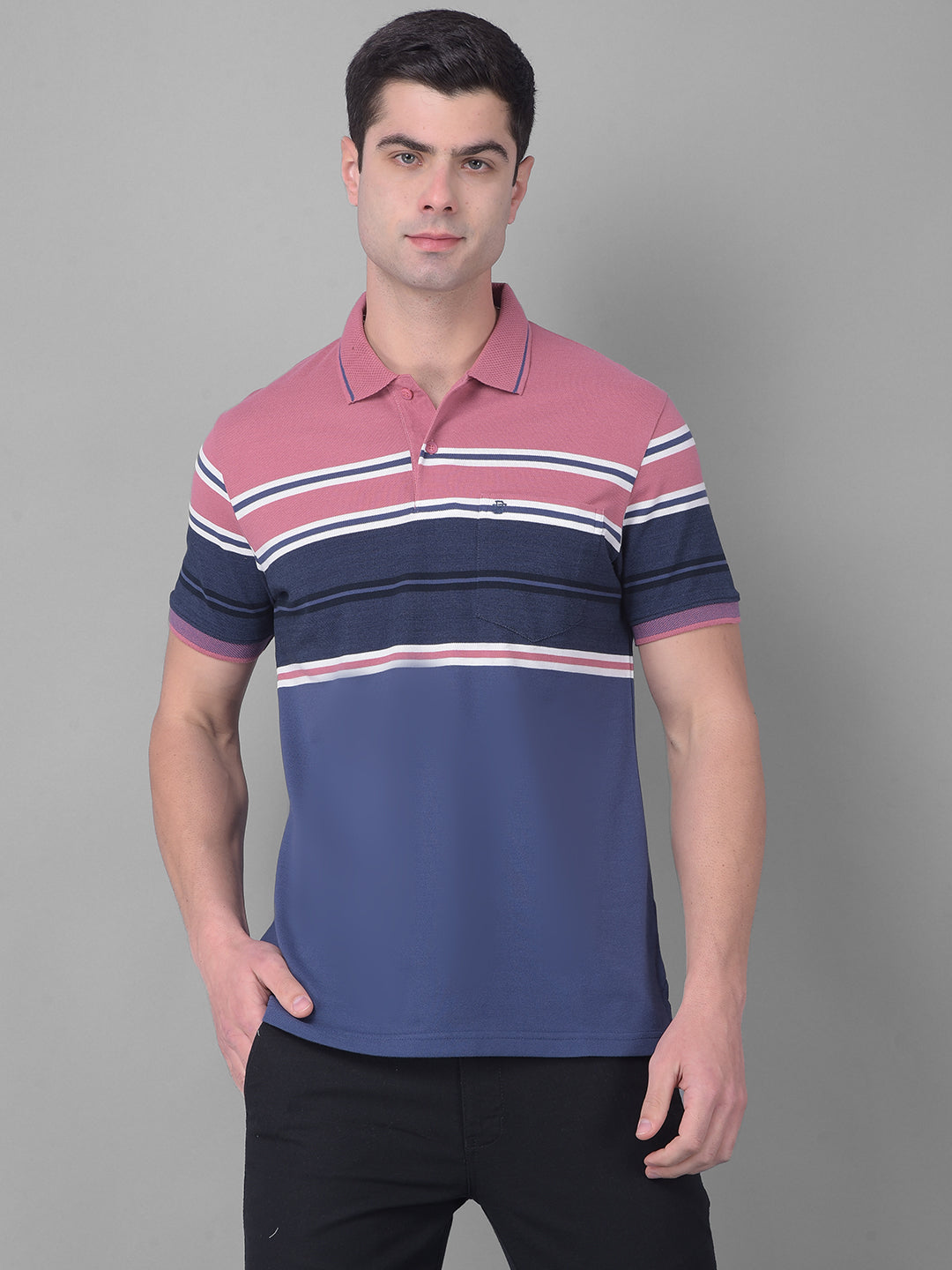 cobb mauve taupe striped polo neck t-shirt