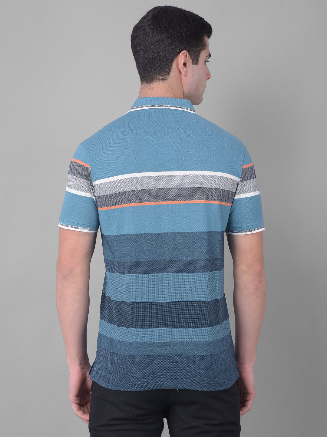 cobb teal blue striped polo neck t-shirt
