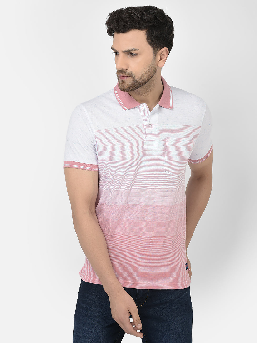 Cobb Pink Striped Polo Neck T-Shirt