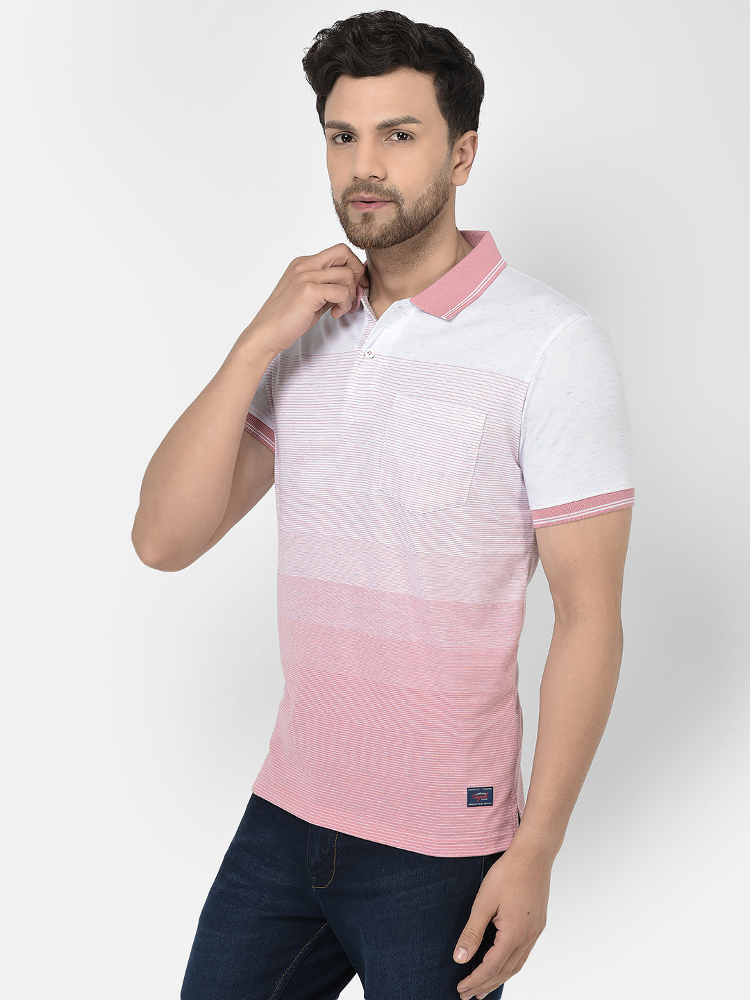 Cobb Pink Striped Polo Neck T-Shirt