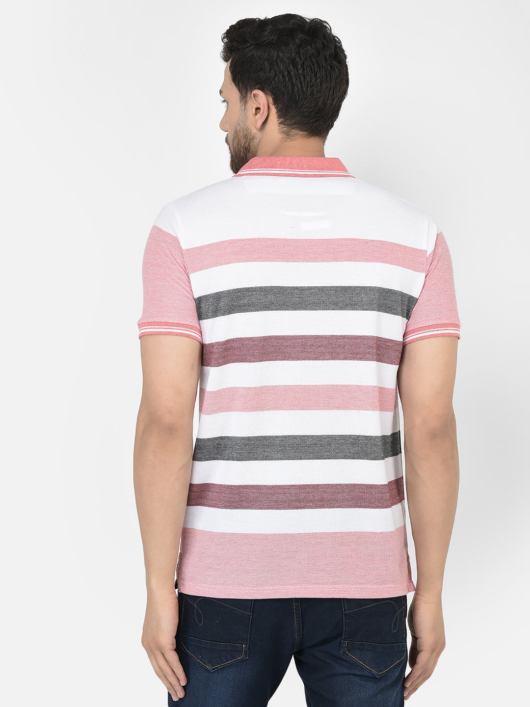 Cobb Peach Striped Polo Neck T-Shirt