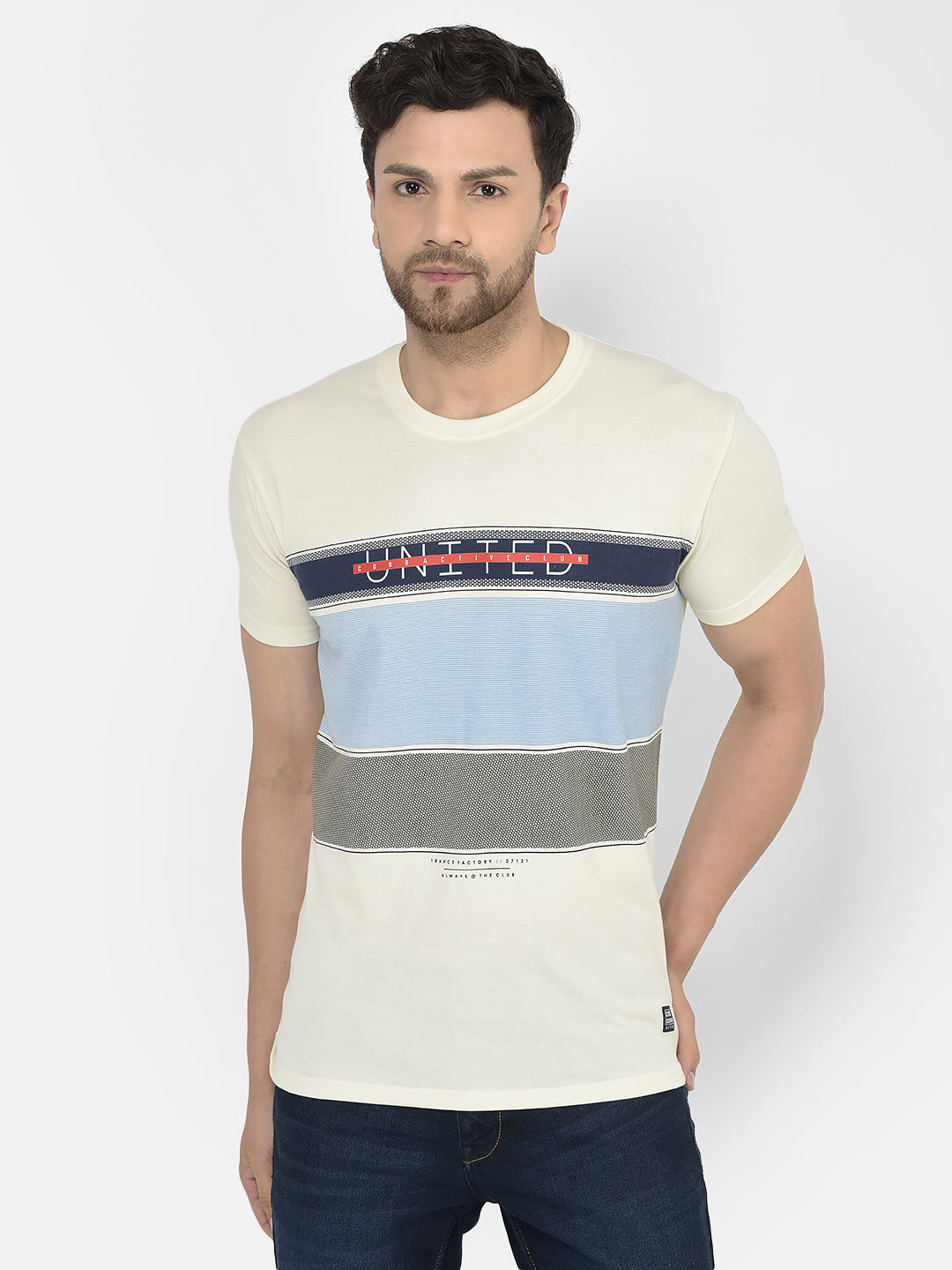 Cobb Cream Striped Round Neck T-Shirt