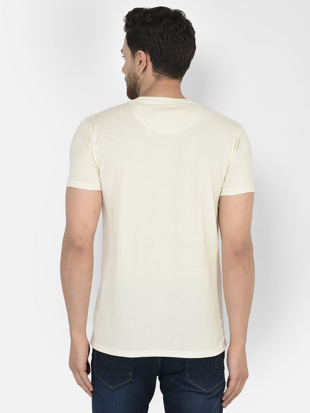 Cobb Cream Striped Round Neck T-Shirt