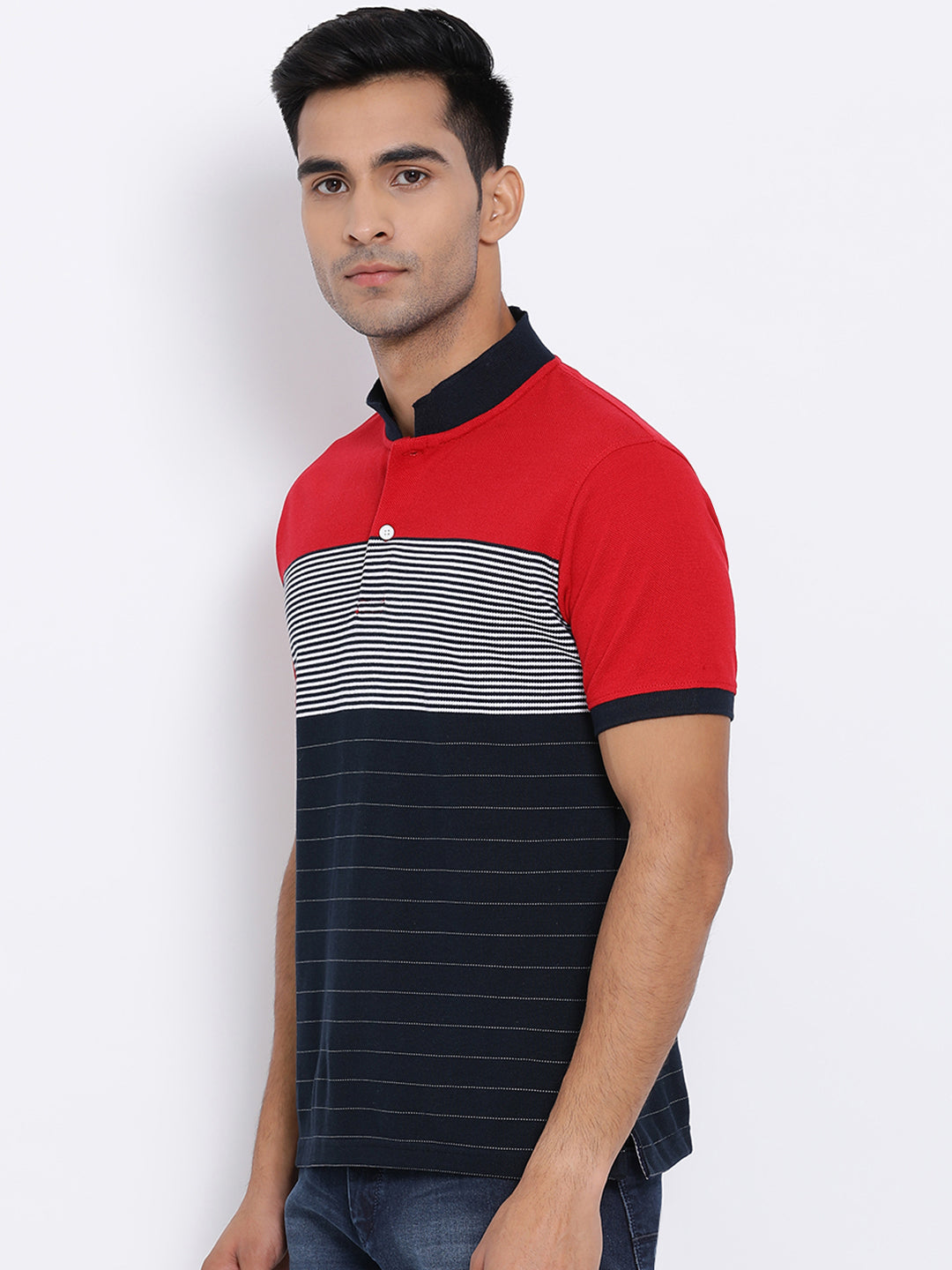 Cobb Multicolor Striped Polo Neck T-Shirt