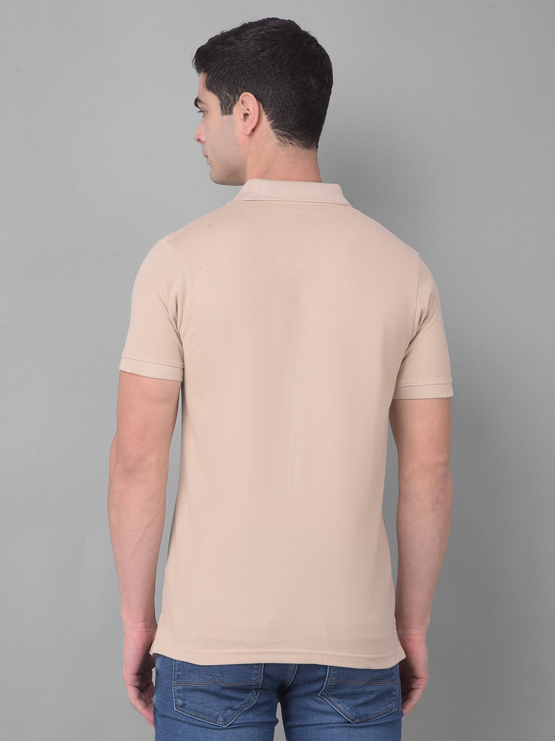 cobb solid beige polo neck t-shirt