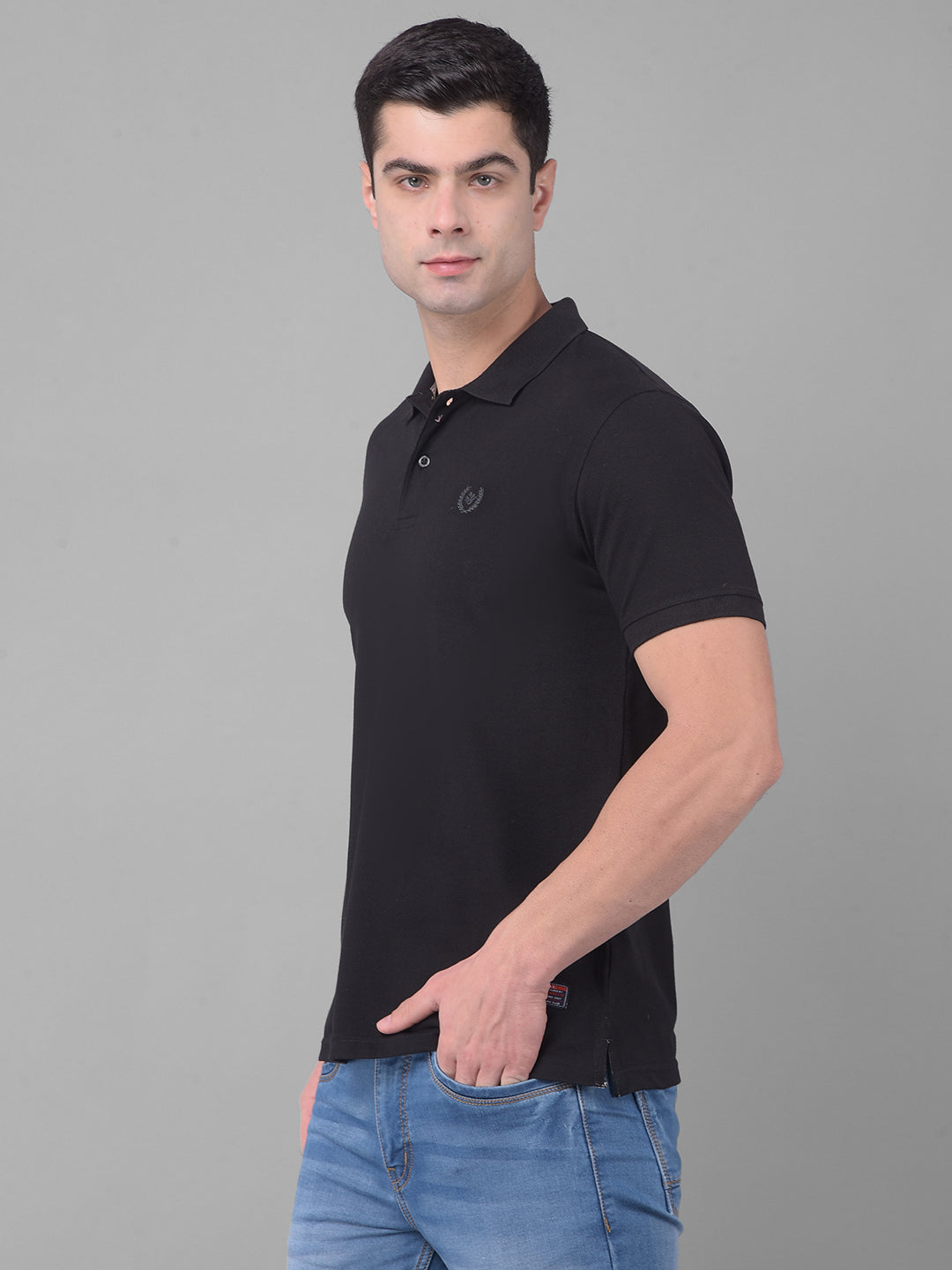 cobb solid black polo neck t-shirt