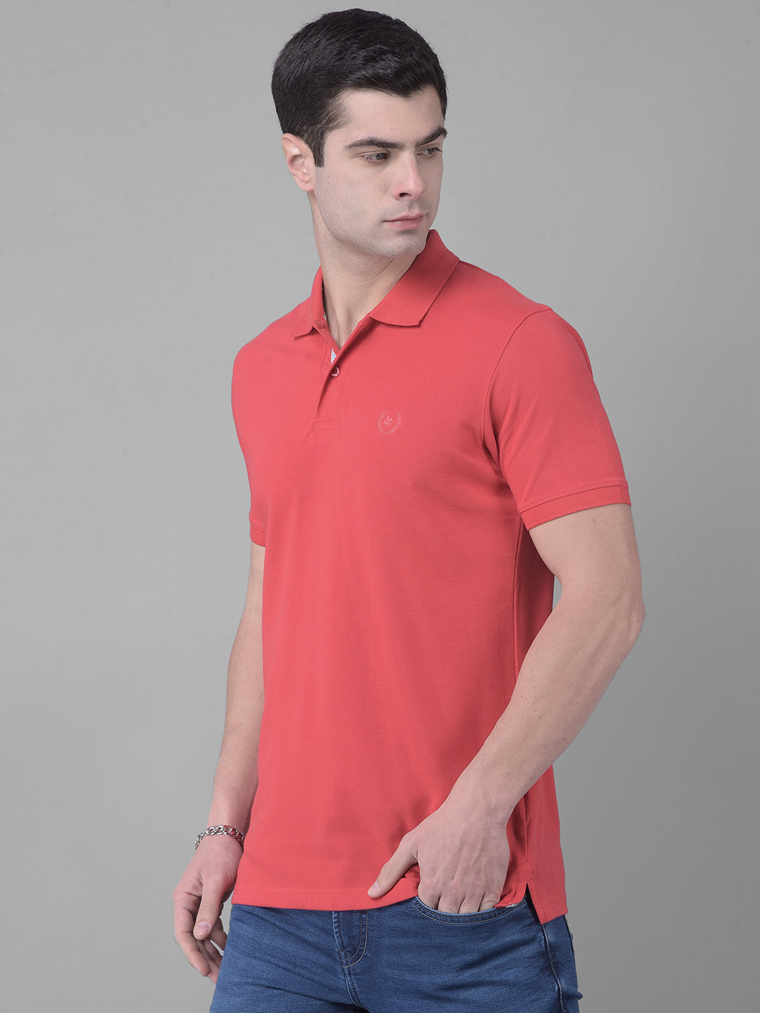 cobb solid carrot pink polo neck t-shirt