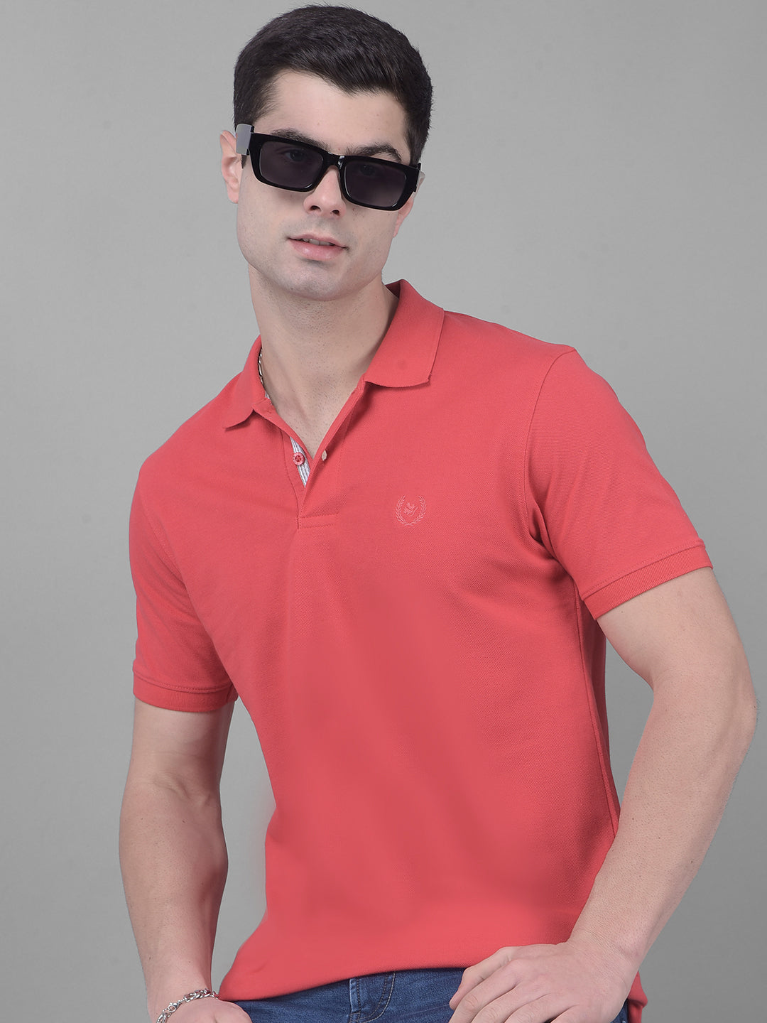 COBB SOLID CARROT PINK POLO NECK T-SHIRT