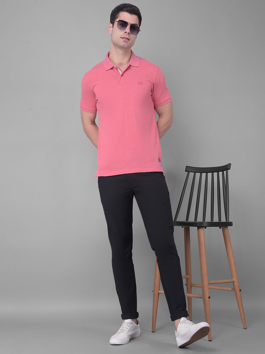 cobb solid sunkist coral polo neck t-shirt
