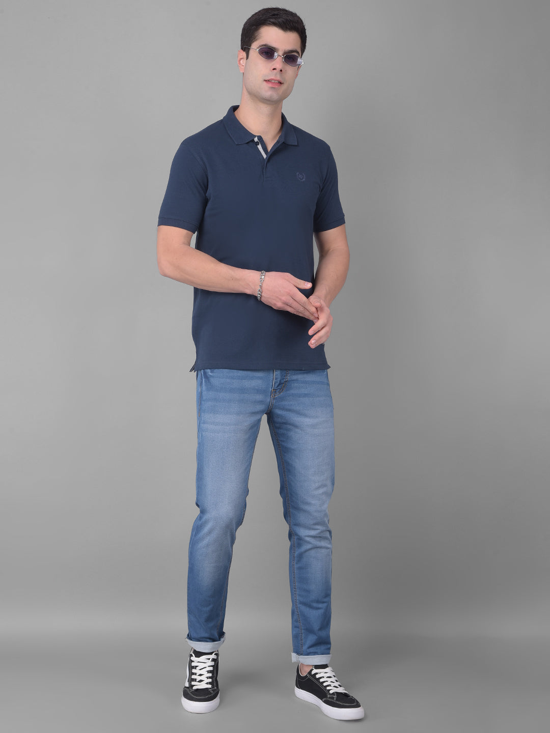 cobb solid prussian blue polo neck t-shirt 