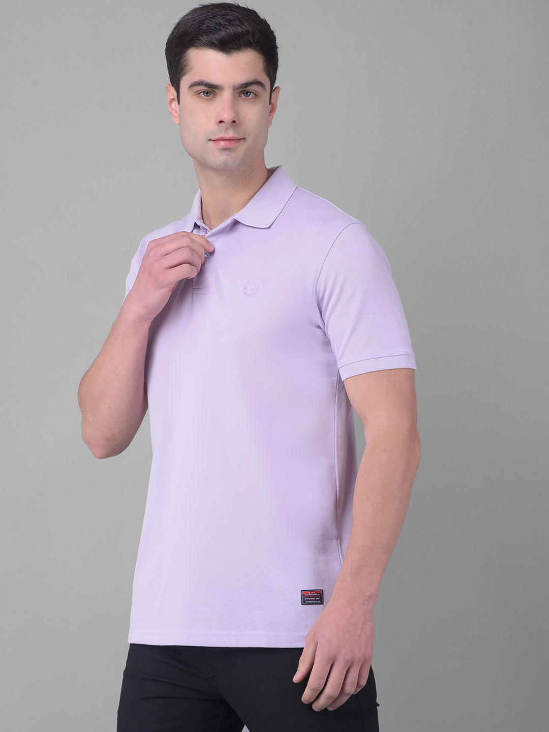 cobb solid light purple polo neck t-shirt