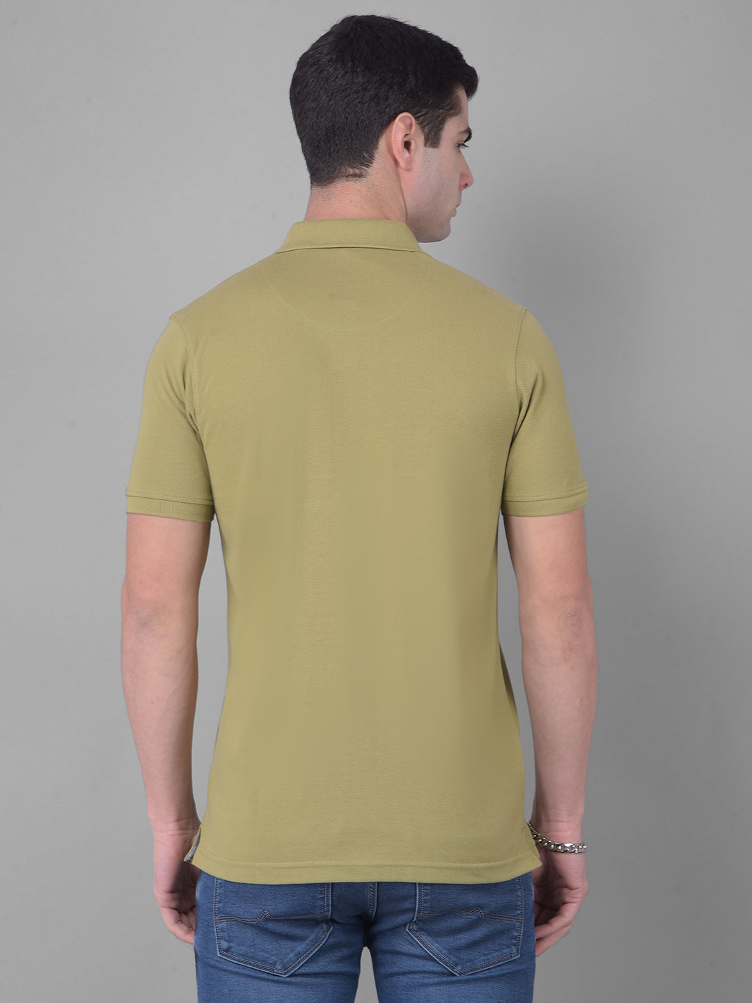 cobb solid light olive polo neck t-shirt