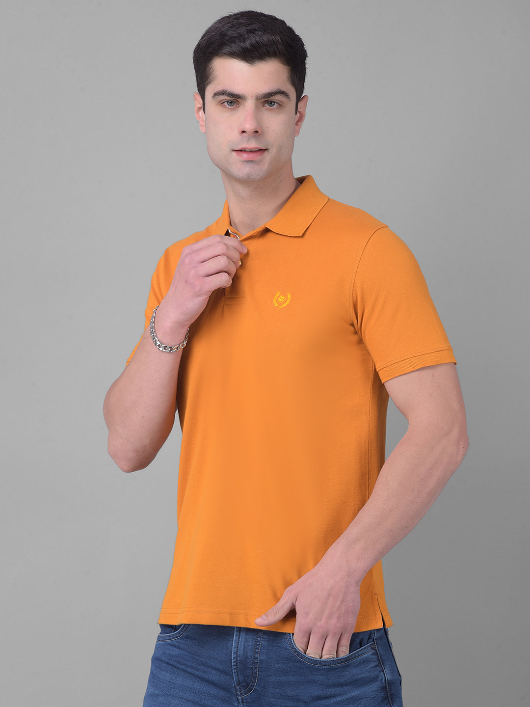 cobb solid fire yellow polo neck t-shirt