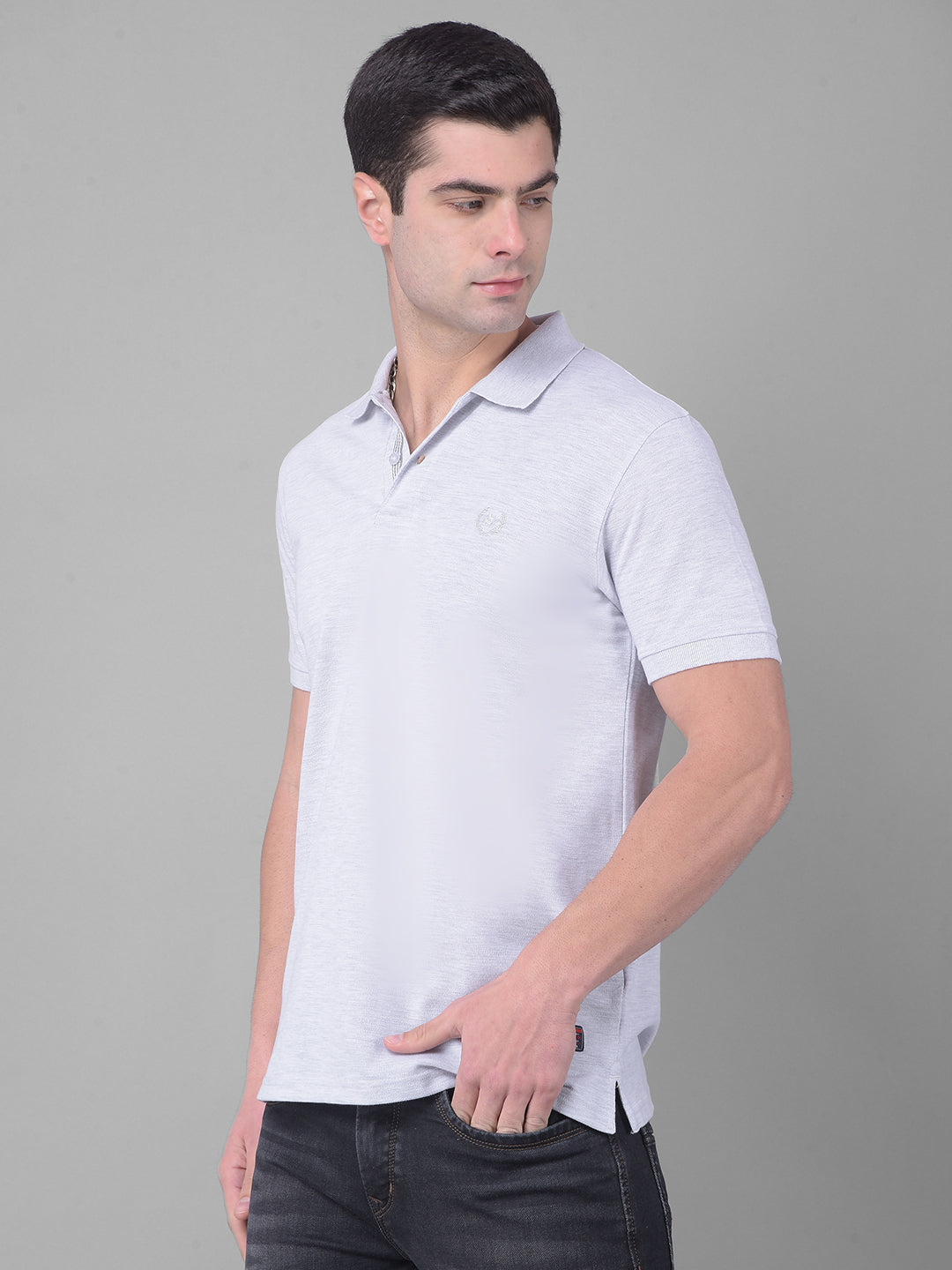 cobb solid pearl river grey polo neck t-shirt