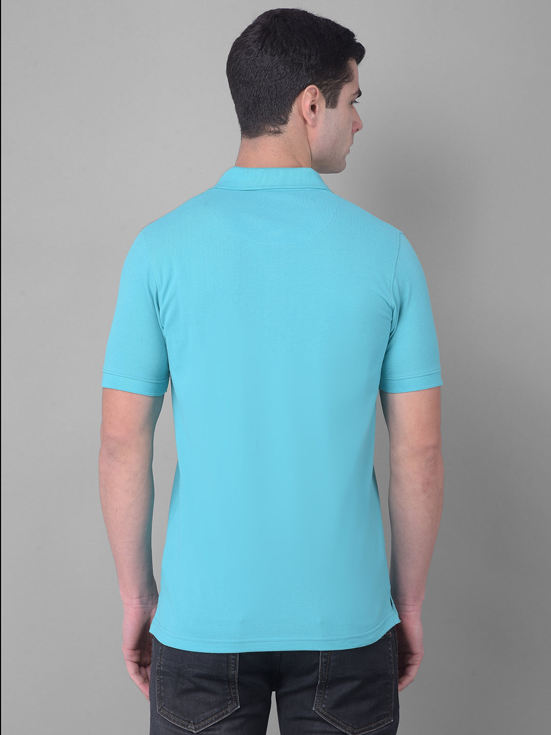 cobb solid bright turquoise polo neck t-shirt