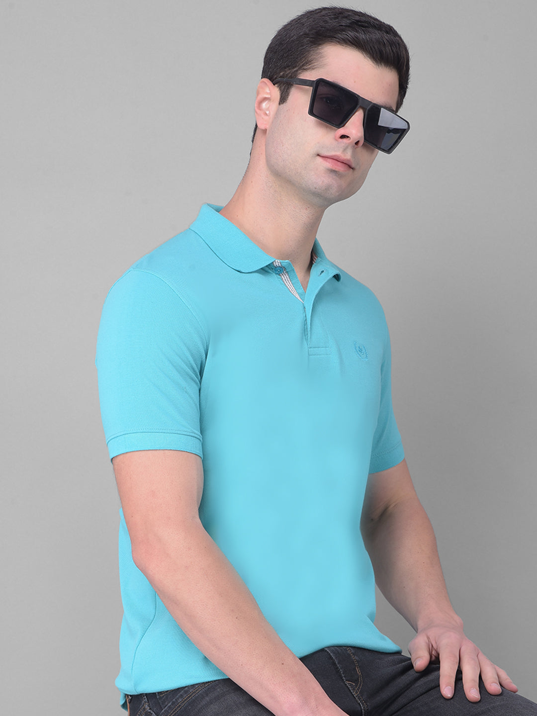 COBB SOLID BRIGHT TURQUOISE POLO NECK T-SHIRT