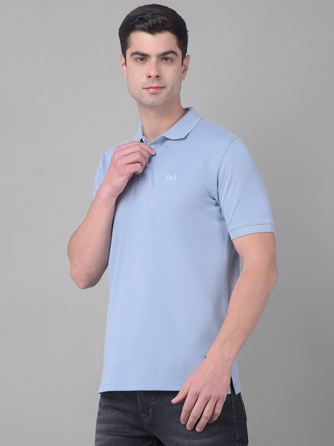 cobb solid steel blue polo neck t-shirt